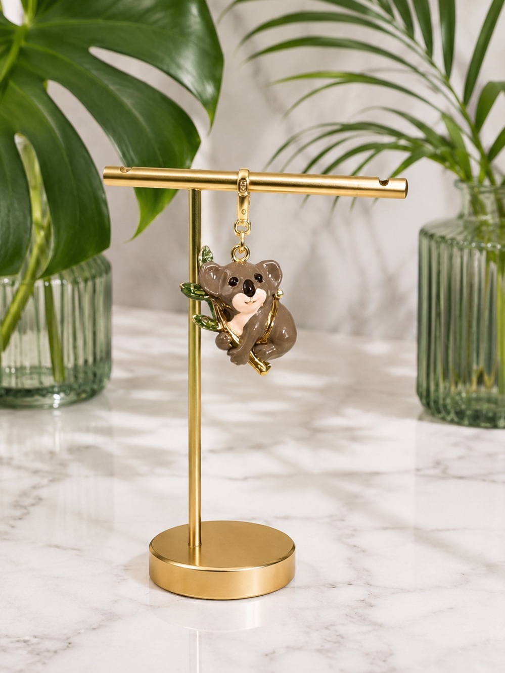 Juicy Couture Koala Charm/Pendant in Gray and Gold w Eucalyptus and Baby Koala